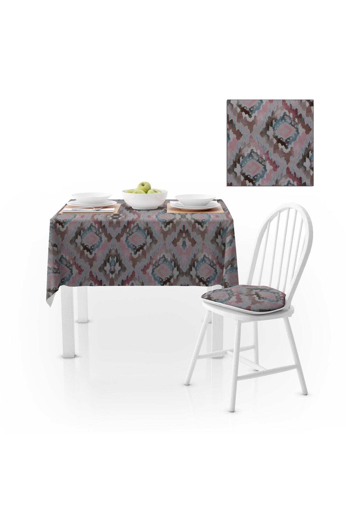 Baklava Dilimi Desenli Pembe Mavi Dijital Baskılı Petek Dokuma Masa Örtüsü 140x180