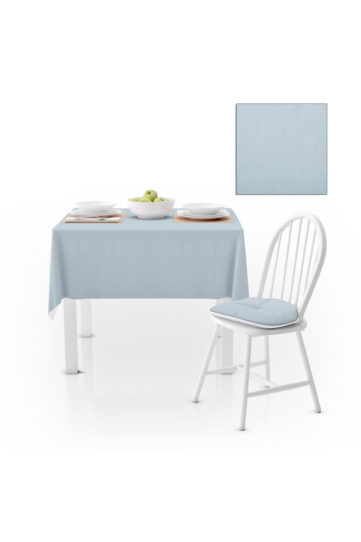 Buz Mavisi Düz Renk Petek Dokuma Masa Örtüsü 120x140