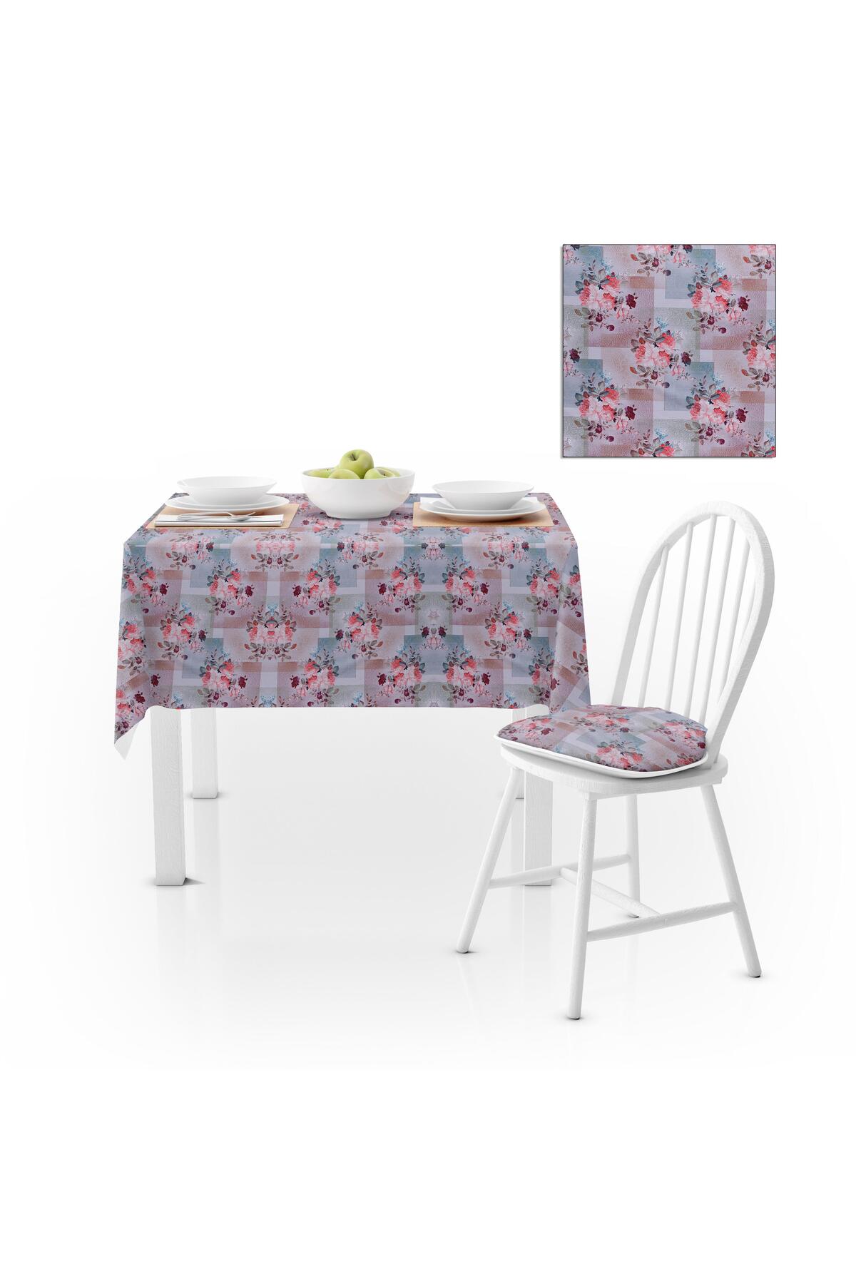 Çiçek Desenli Kırmızı Çiçekli Kadife Dokulu 120X180 Masa Örtüsü