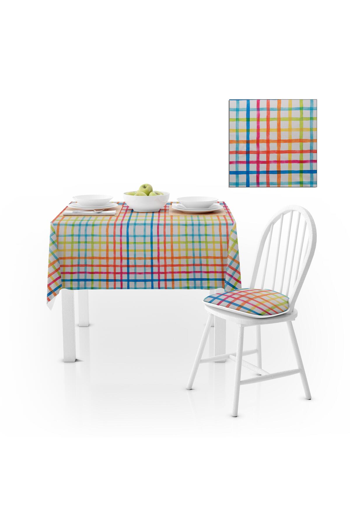 Çizgili Desenli Renkli Dijital Baskılı Petek Dokuma Masa Örtüsü 120x140