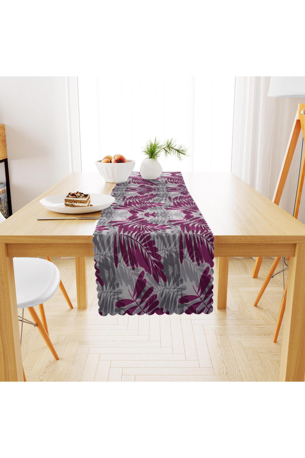 Dal Desenli Modern Gri Zemin Mor Dijital Baskılı Petek Dokuma Runner 40x140