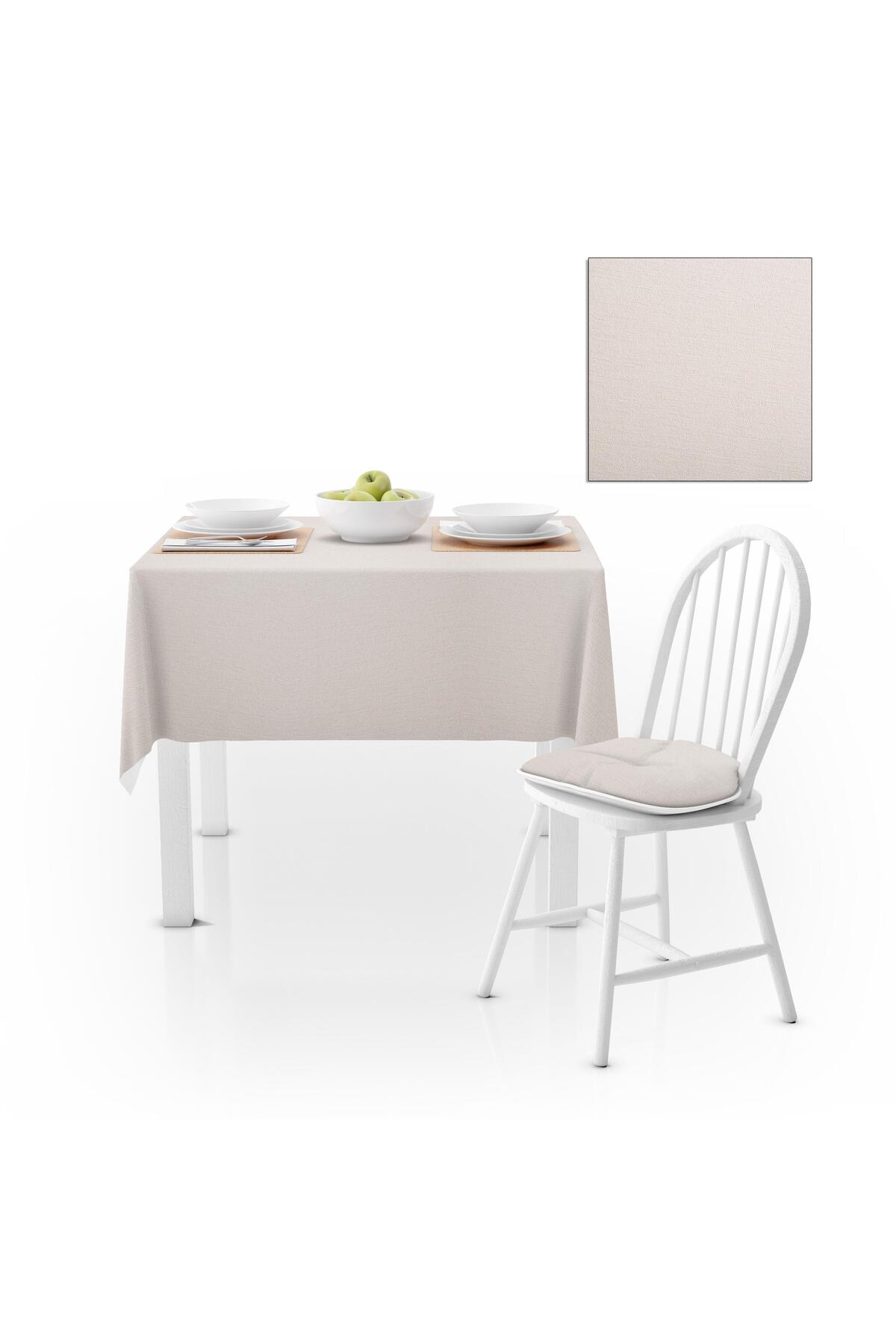 Ekru Kadife Dokulu Masa Örtüsü 140x180