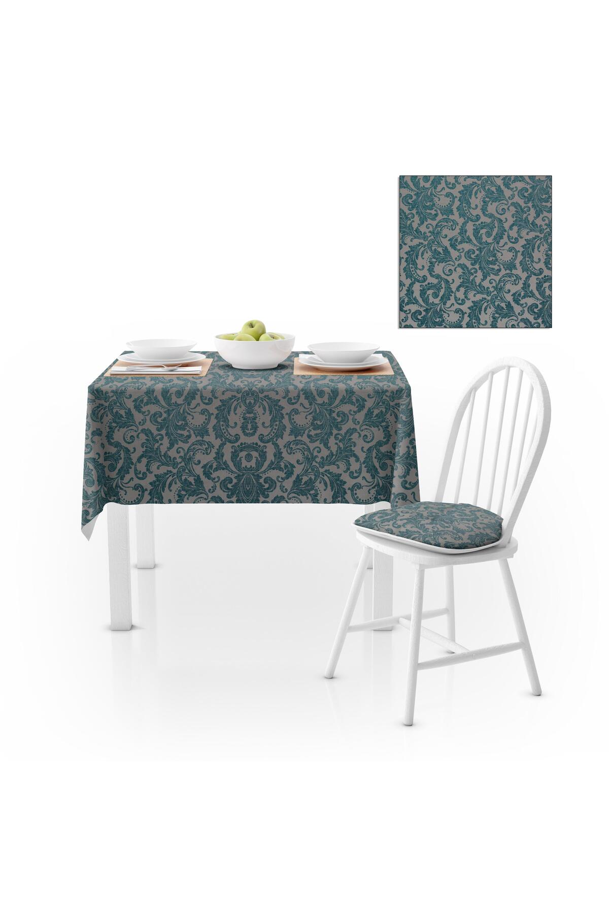 Eskitme Kot Desenli Yeşil  Dijital Baskılı Petek Dokuma Masa Örtüsü 140x180