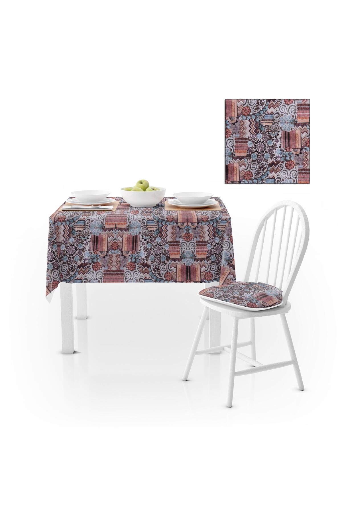 Geometrik Desenli Kahve Çikolata Kadife Dokulu 180X260 Masa Örtüsü