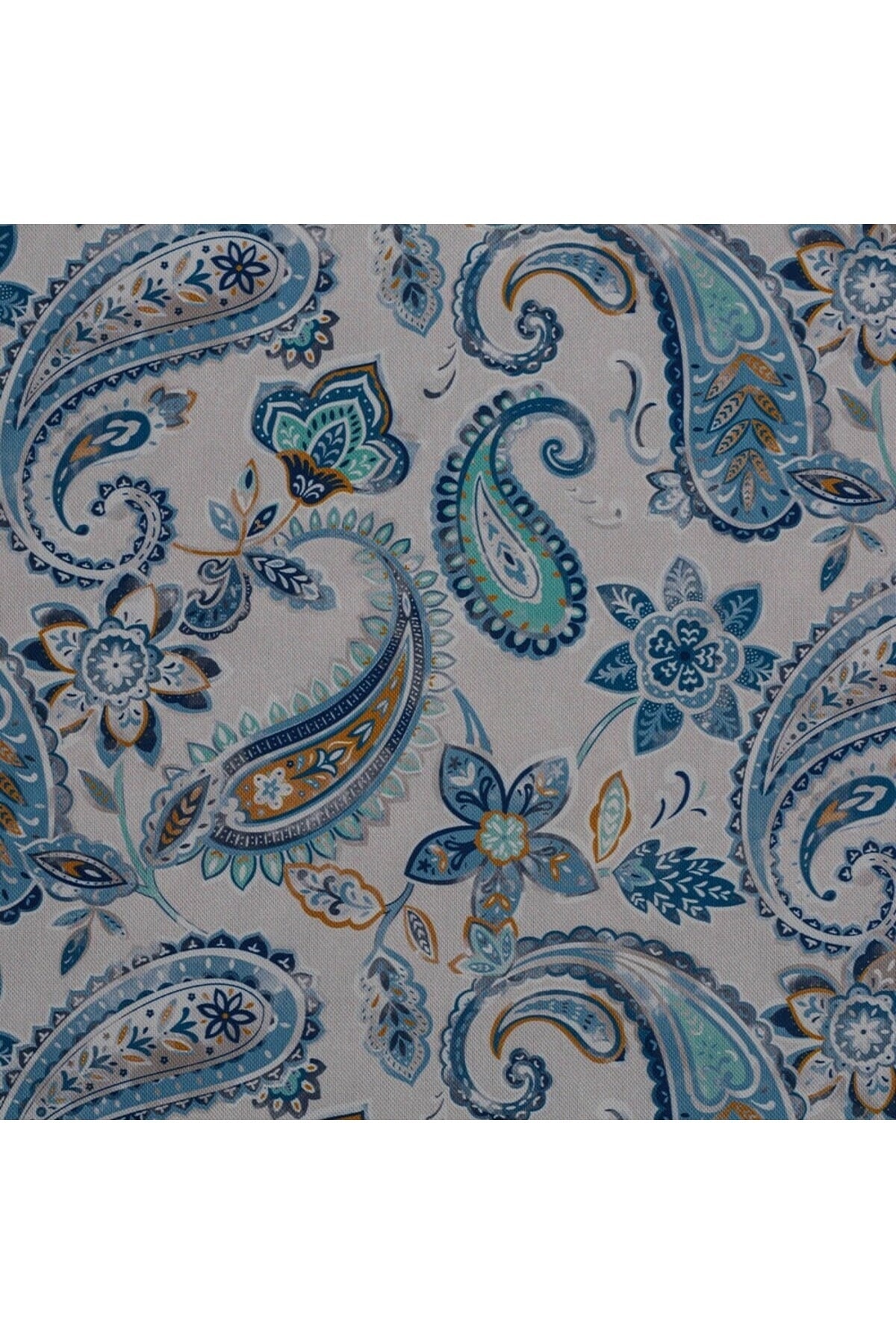 Gri Zeminlı Mavi Turkuaz Renkli Etnik Şal Desenli Dokuma Dijital Baskılı Petek Kumaş