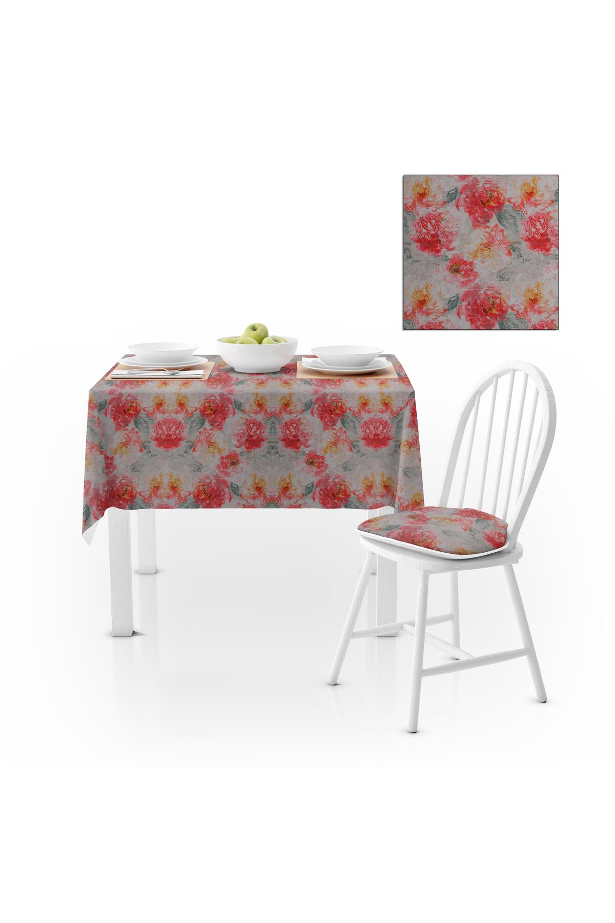 Gül Desenli Kırmızı Kavun İçi Dijital Baskılı Petek Dokuma Masa Örtüsü 120x140