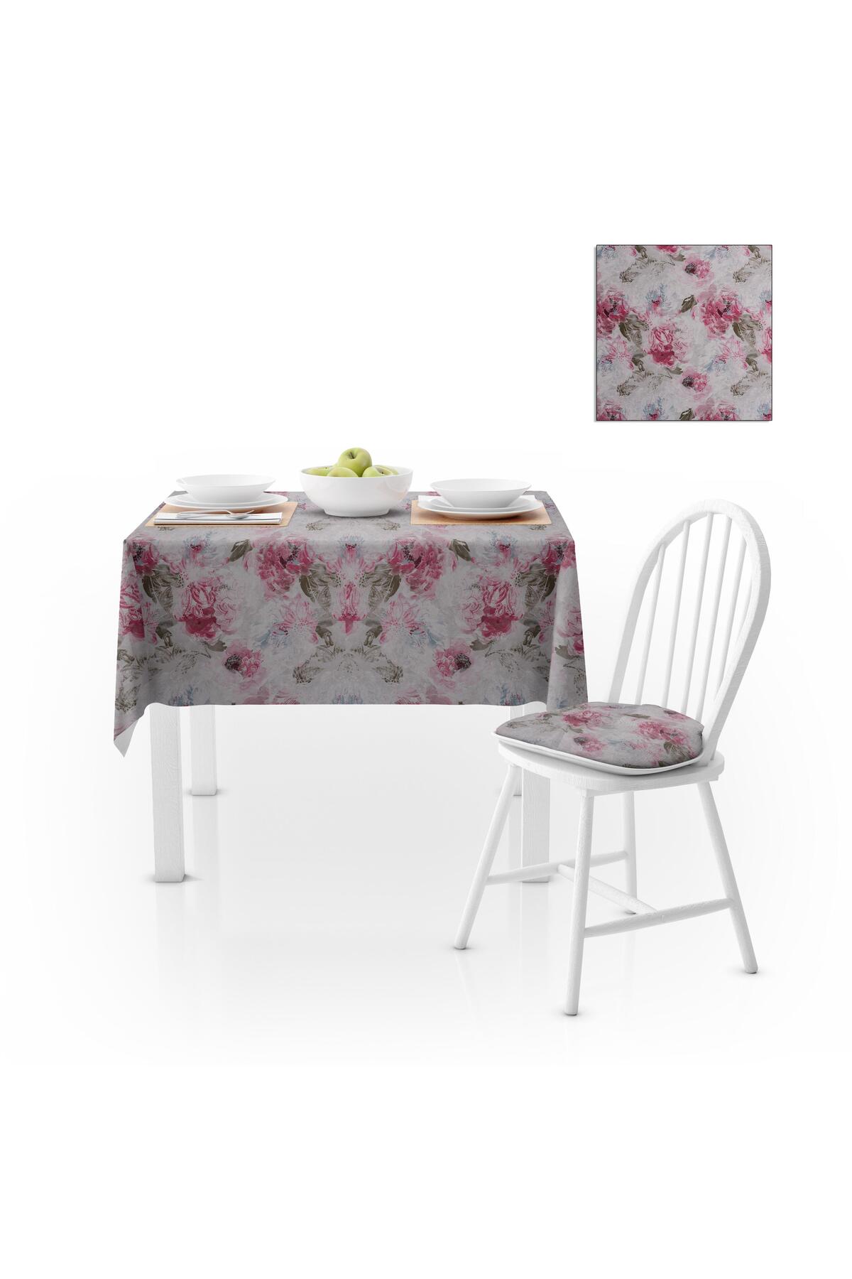 Gül Desenli Pembe Vizon Dijital Baskılı Petek Dokuma Masa Örtüsü 120x140