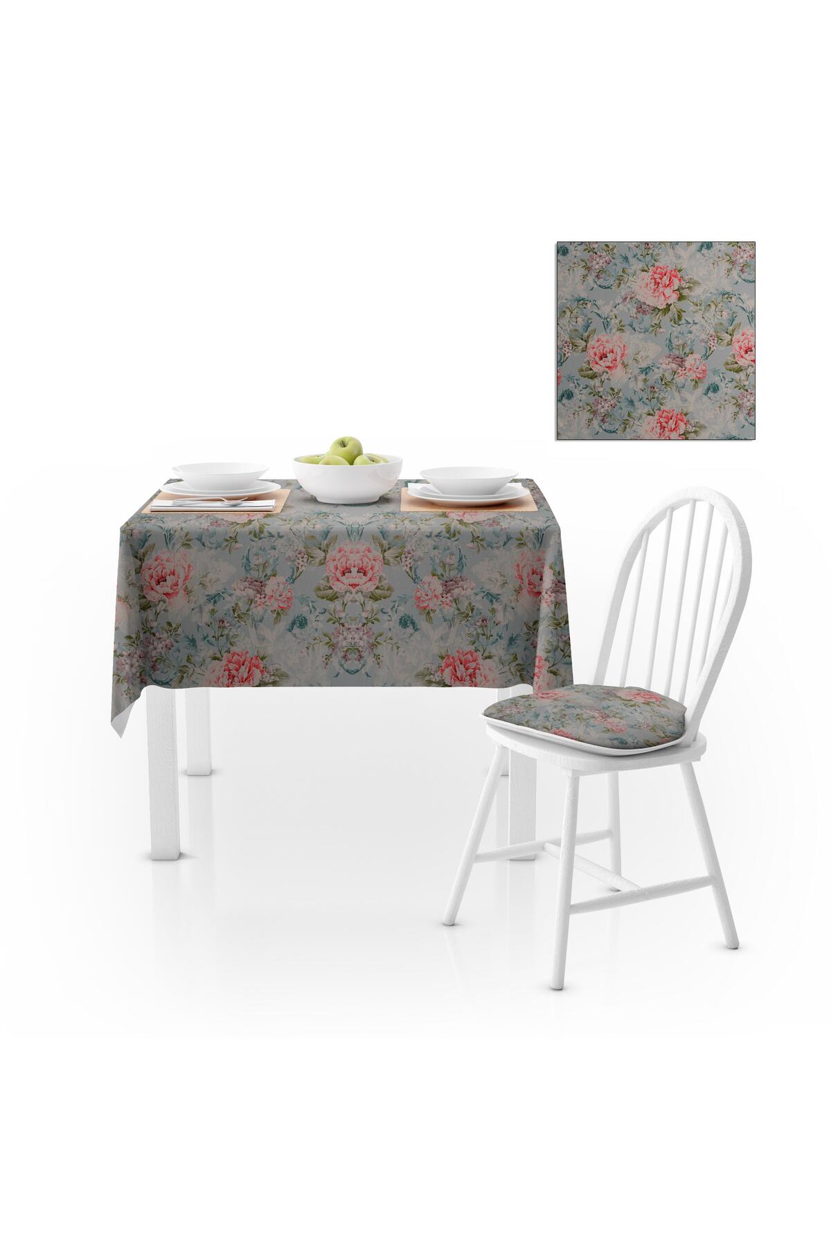 Gül Desenli Yeşil Yapraklı Kırmızı Dijital Baskılı Petek Dokuma Masa Örtüsü 120x140