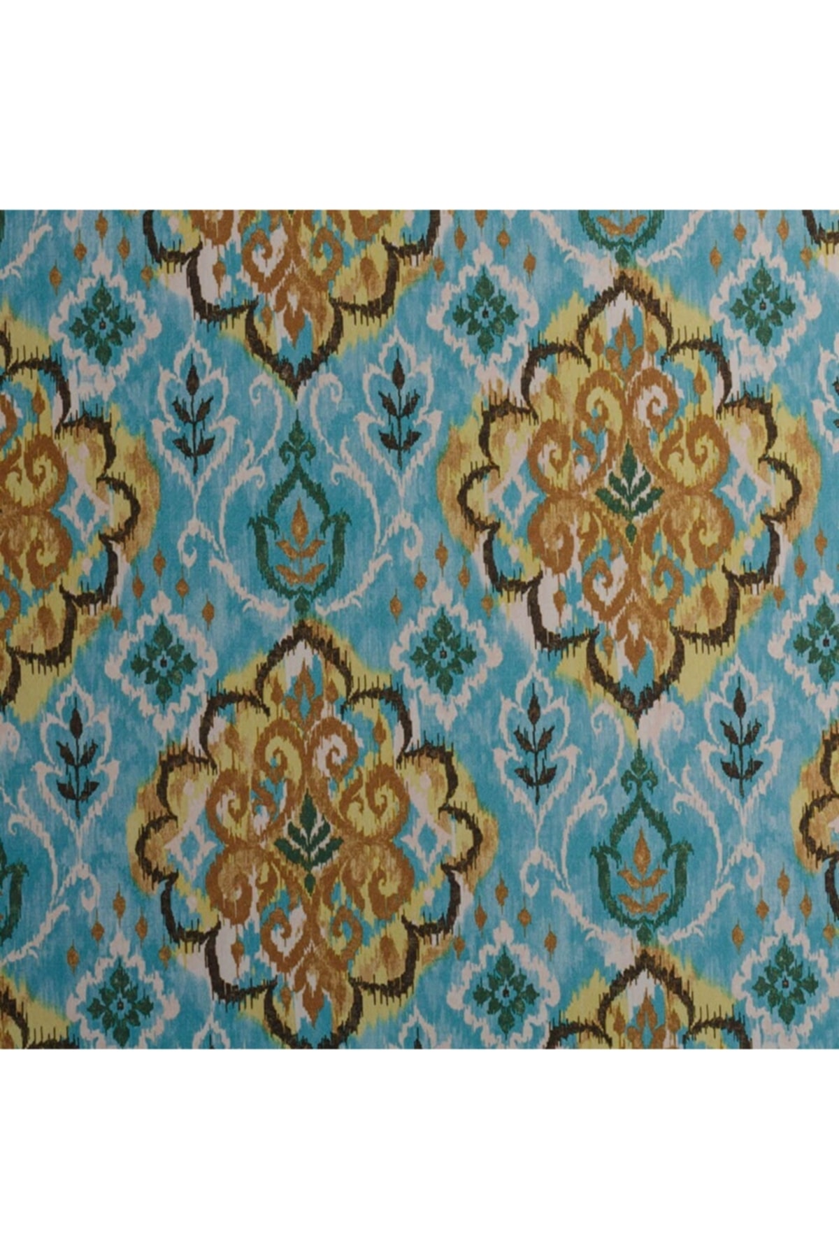 Hardal Mavi Renkli Modern Damask Desen Dijital Baskılı Süet Kumaş