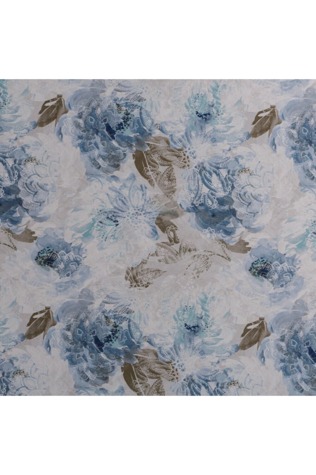 Kahve Mavi Gül Desen Dokuma Dijital Baskılı Petek Kumaş