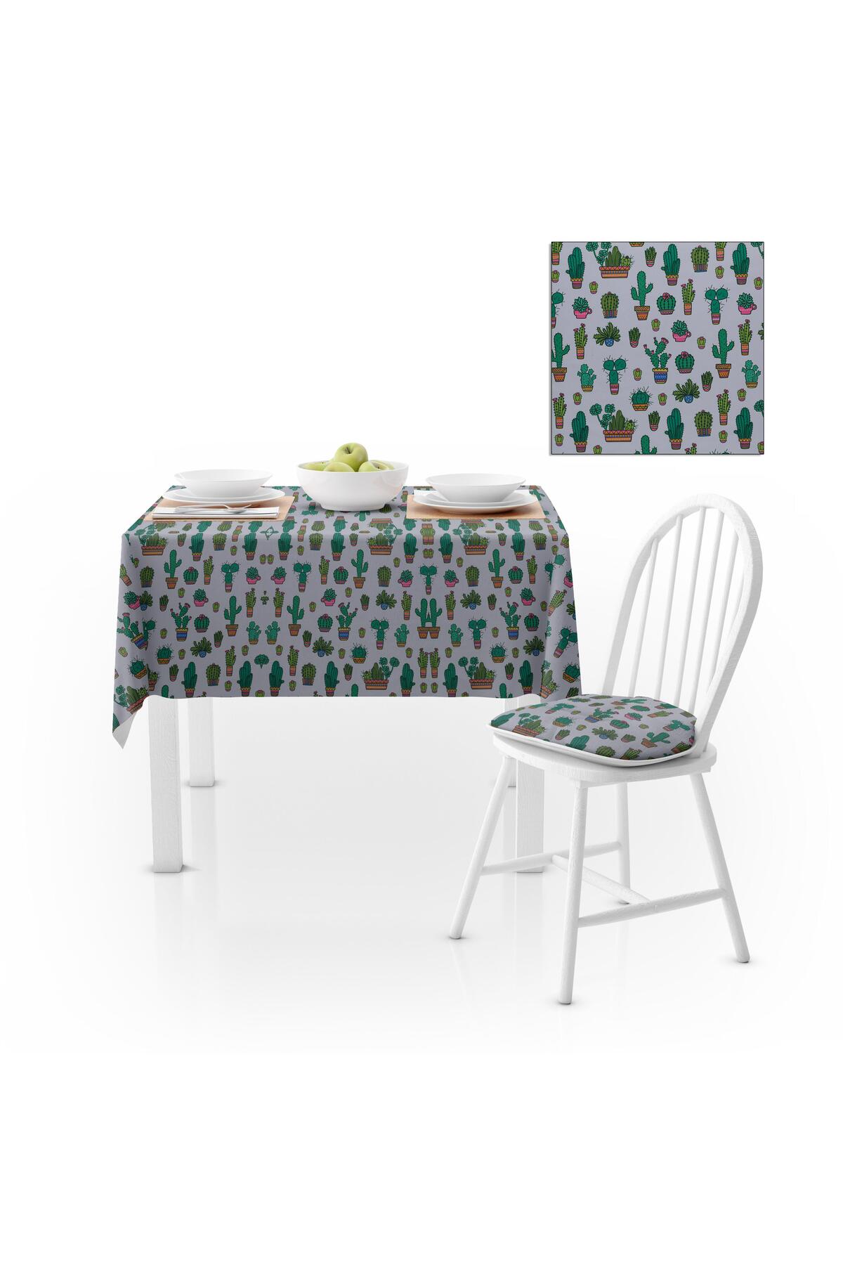 Küçük Çoklu Kaktüs Desenli Dijital Baskılı Petek Dokuma Masa Örtüsü 120x140