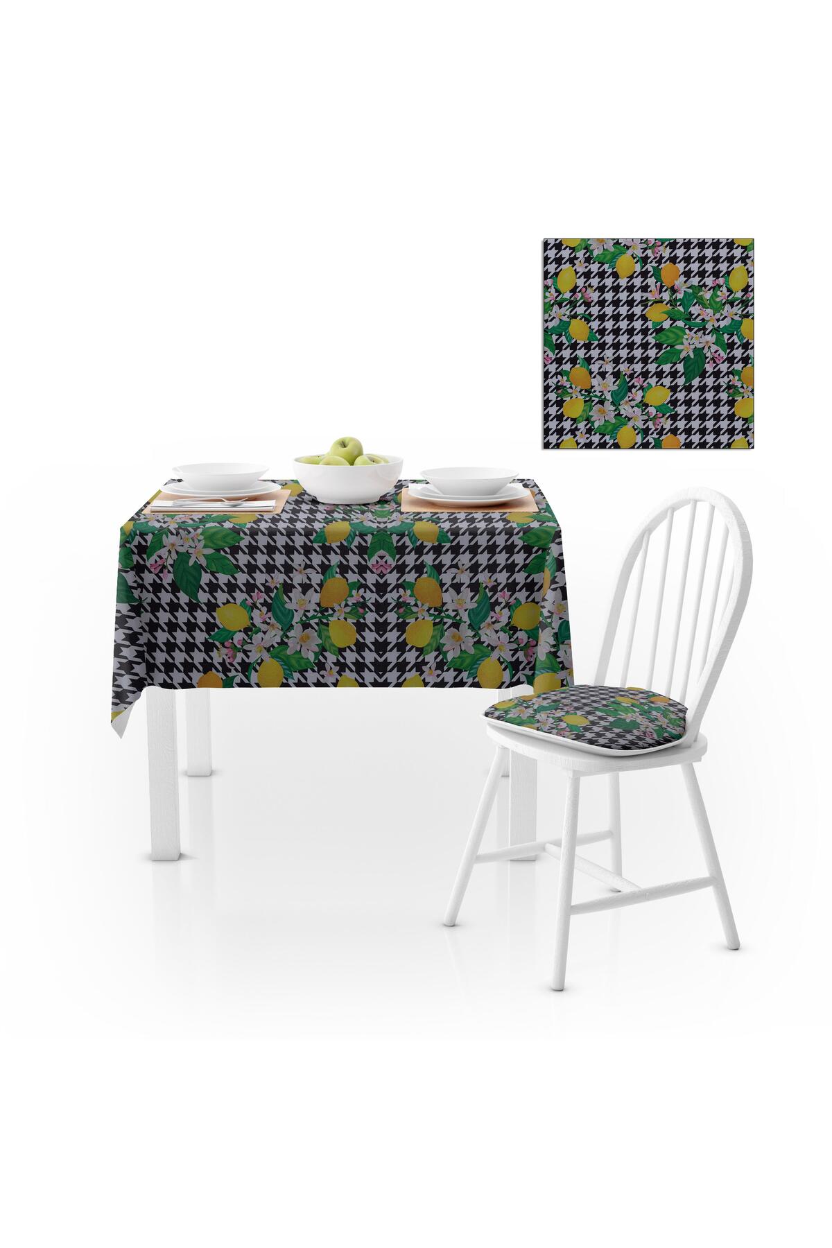 Limon Ağacı Desenli Dijital Baskılı Petek Dokuma Masa Örtüsü 140x220