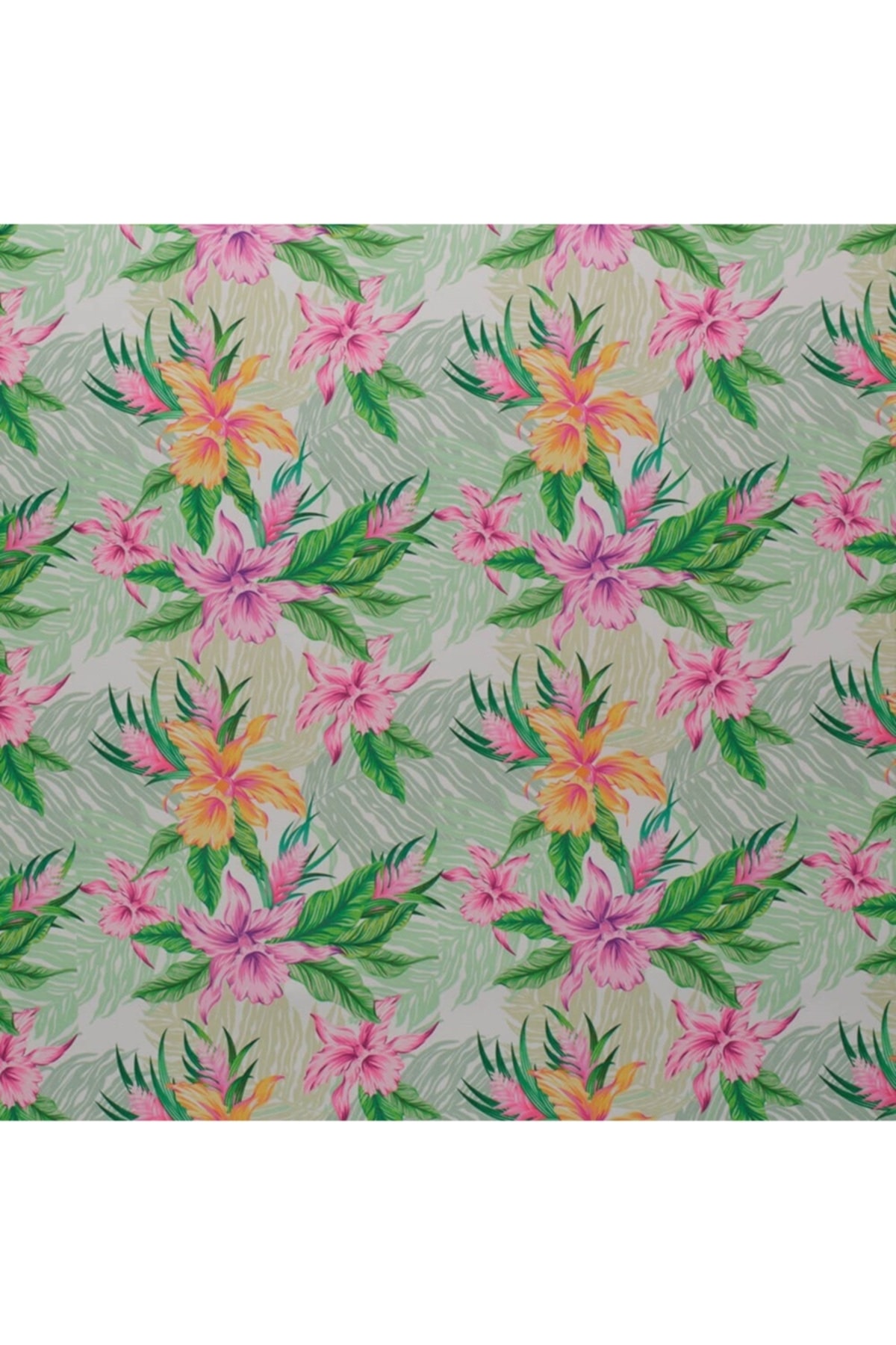 Mint Zemin Efektli Modern Yeşil Pembe Renkli Zambak Desen Dokuma Dijital Baskılı Petek Kumaş