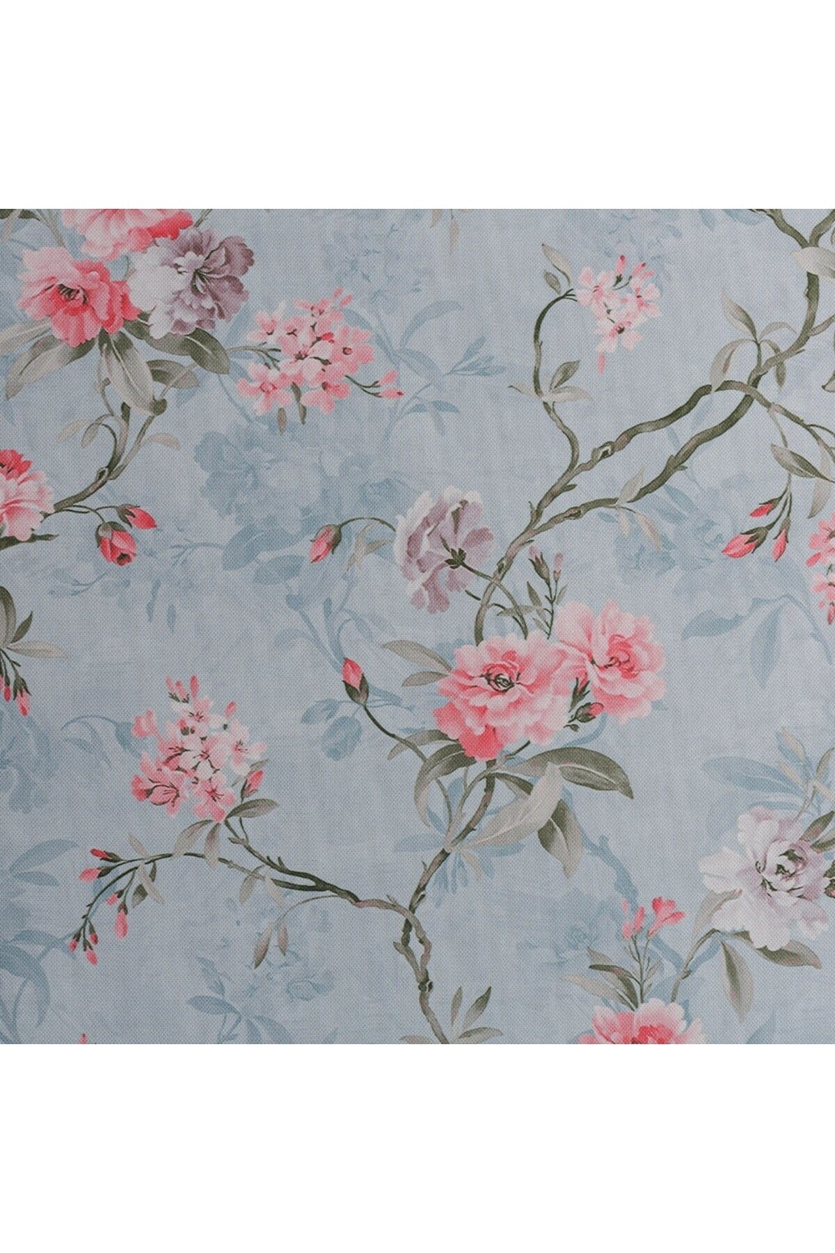 Mint Zemin Üzerine Baskılı Sarmaşık Çiçekli Dokuma Dijital Baskılı Petek Kumaş