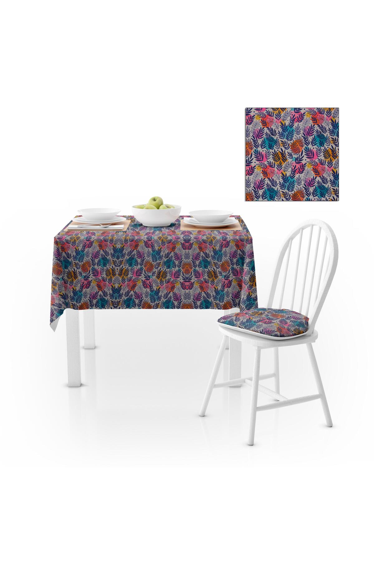 Modern Desenli Renkli Fuşya Turuncu Sarı Dijital Baskılı Petek Dokuma Masa Örtüsü 140x180
