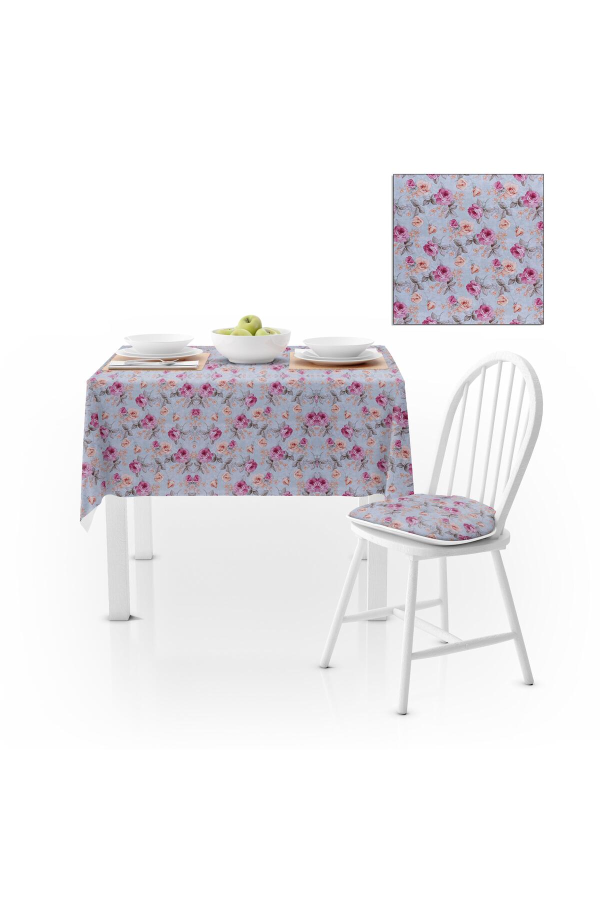 Modern Gül Desenli Kadife Dokulu 180X260 Masa Örtüsü