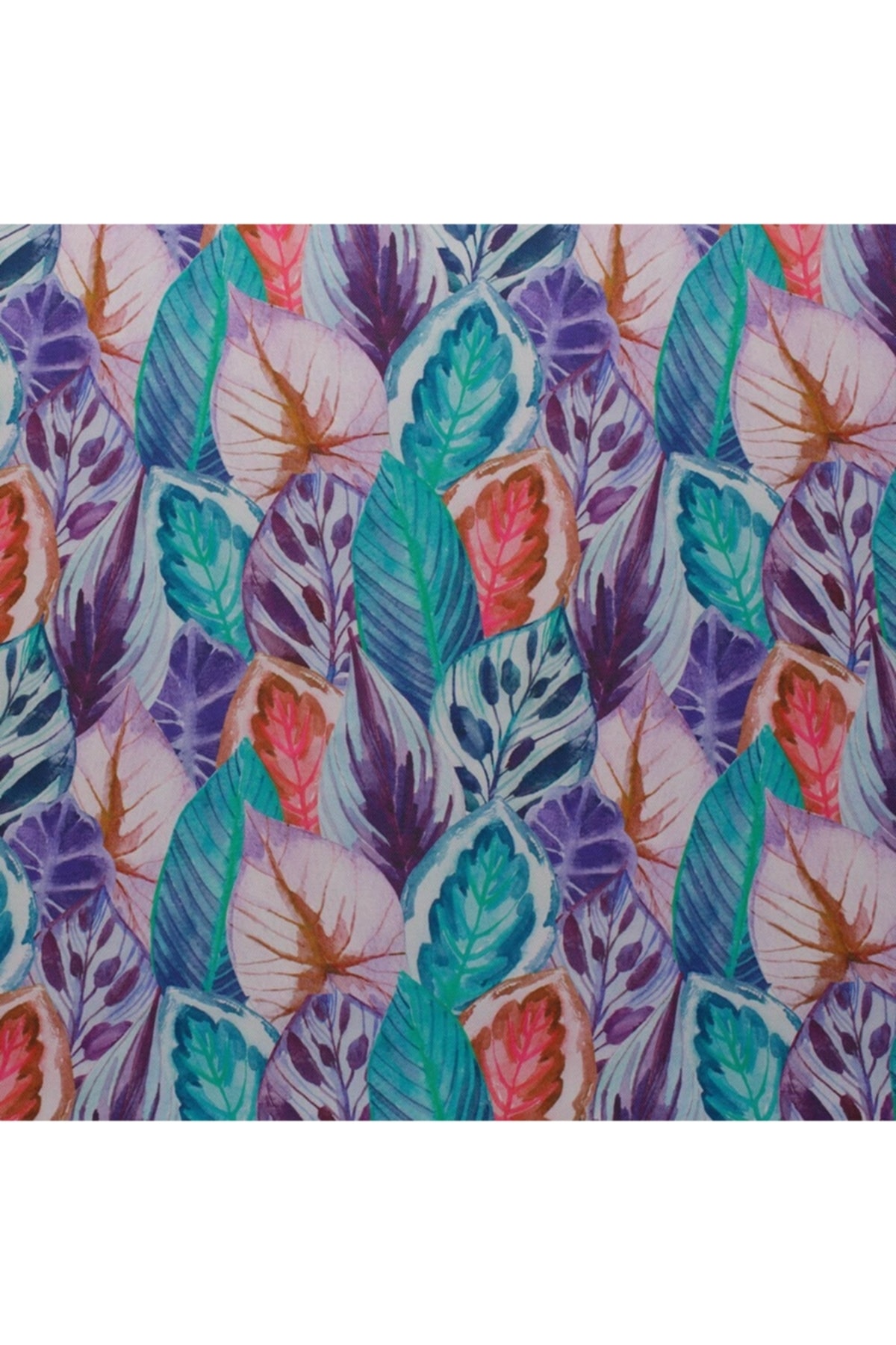 Mor Yeşil Renkli Sıralı Yapraklar Dokuma Dijital Baskılı Petek Kumaş