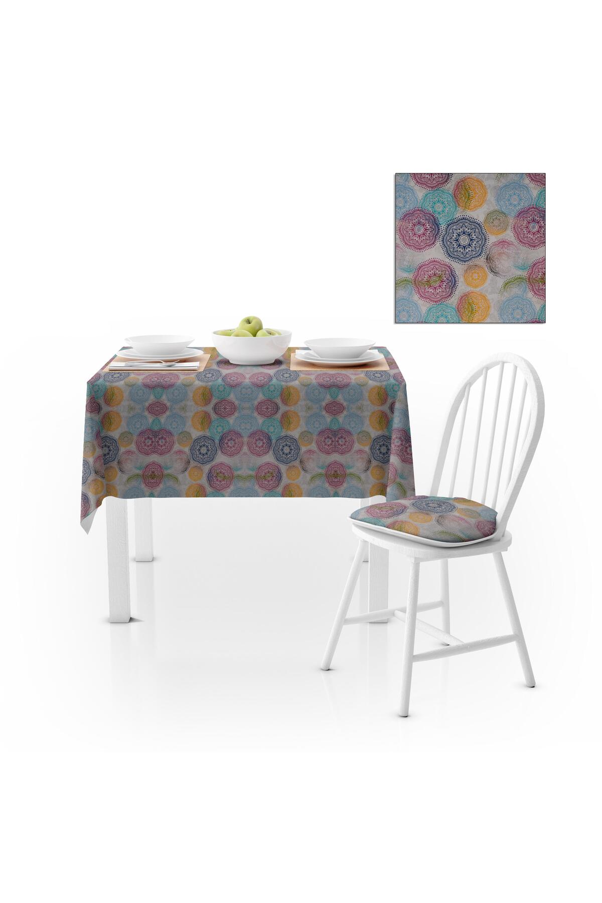 Motif Desenli Mürdüm Kavun İçi Dijital Baskılı Petek Dokuma Masa Örtüsü 120x140