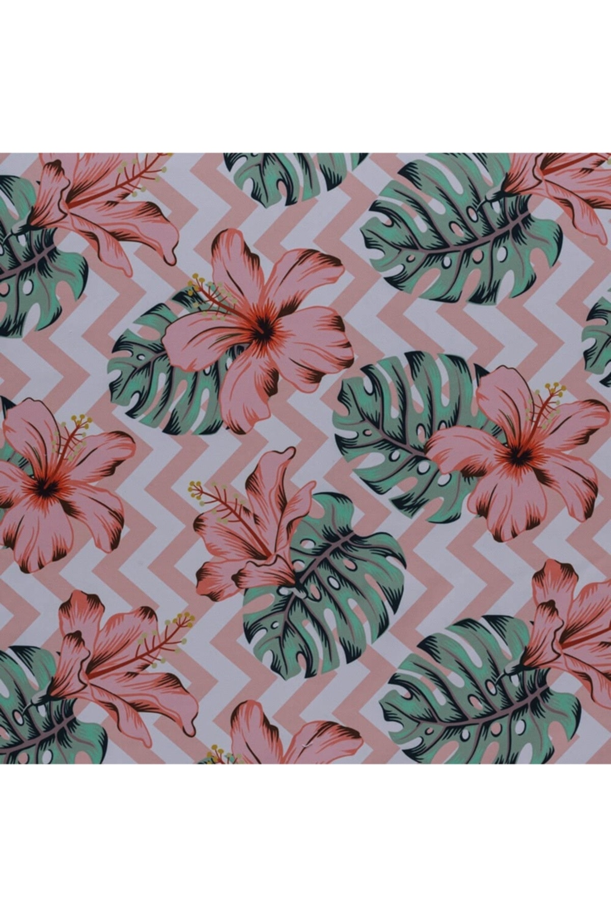 Pembe Beyaz Zigzag Üzerine Baskılı Modern Çiçekli Desen Dokuma Dijital Baskılı Petek Kumaş