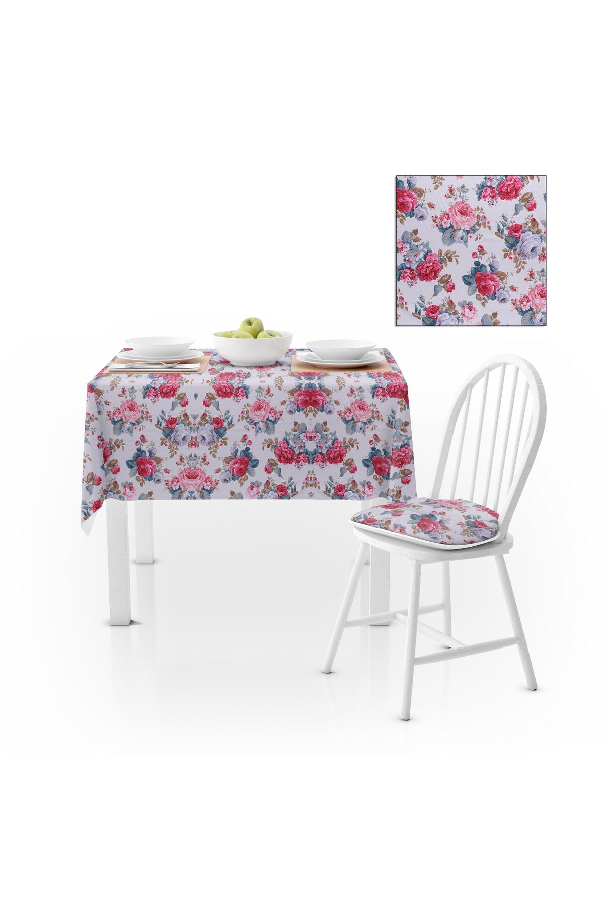 Renkli Desenli Krem Pudra Kadife Dokulu 120X180 Masa Örtüsü