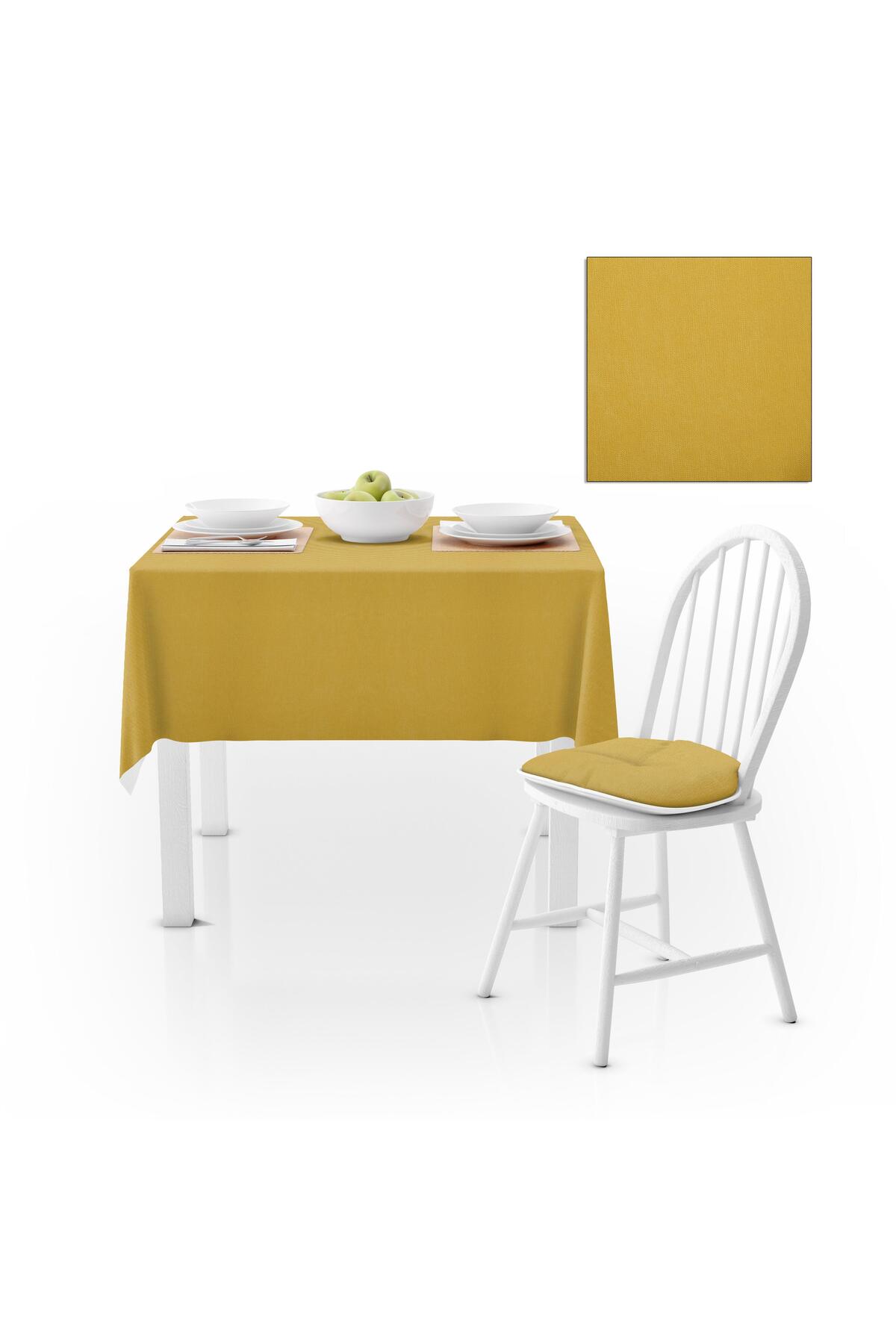 Sarı Düz Renk Petek Dokuma Masa Örtüsü 140x140