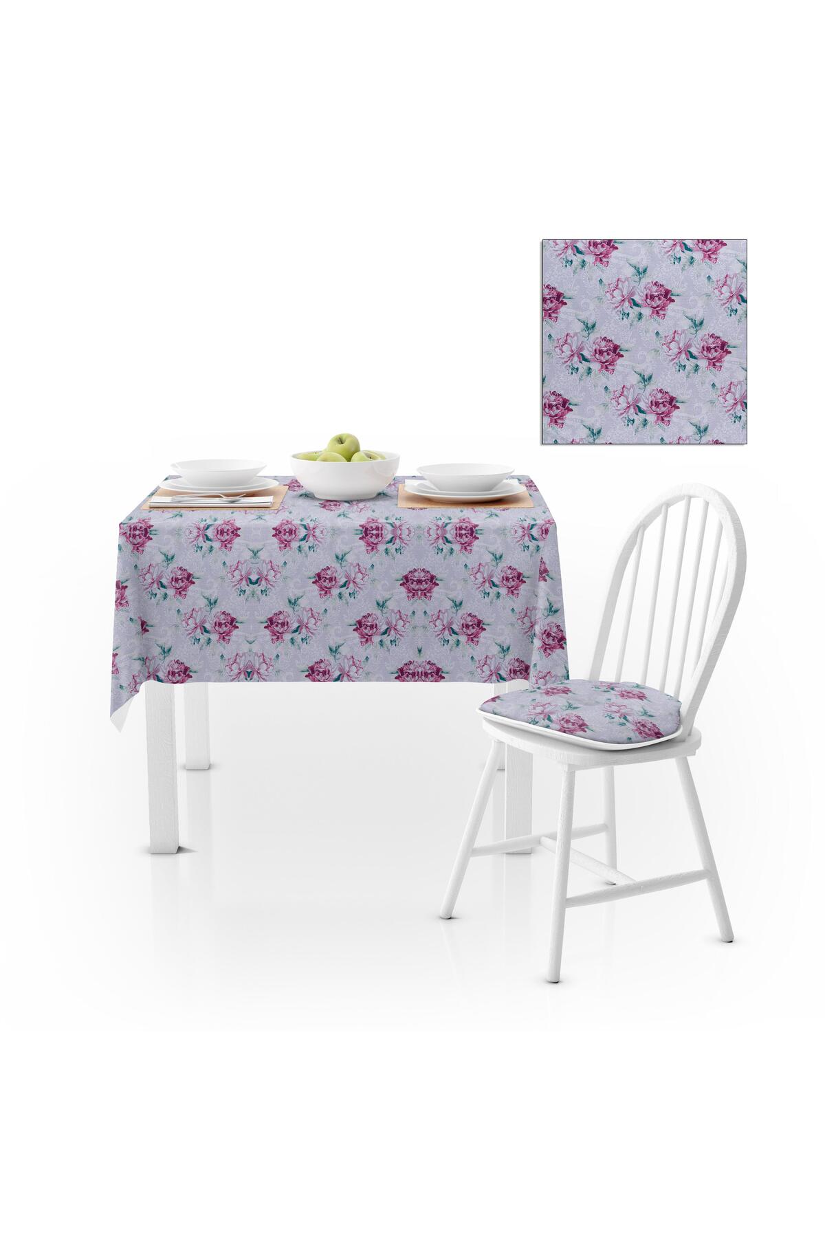 Sarmaşık Desenli Yapraklı Gri Yeşil Bordo Kadife Dokulu 180X260 Masa Örtüsü