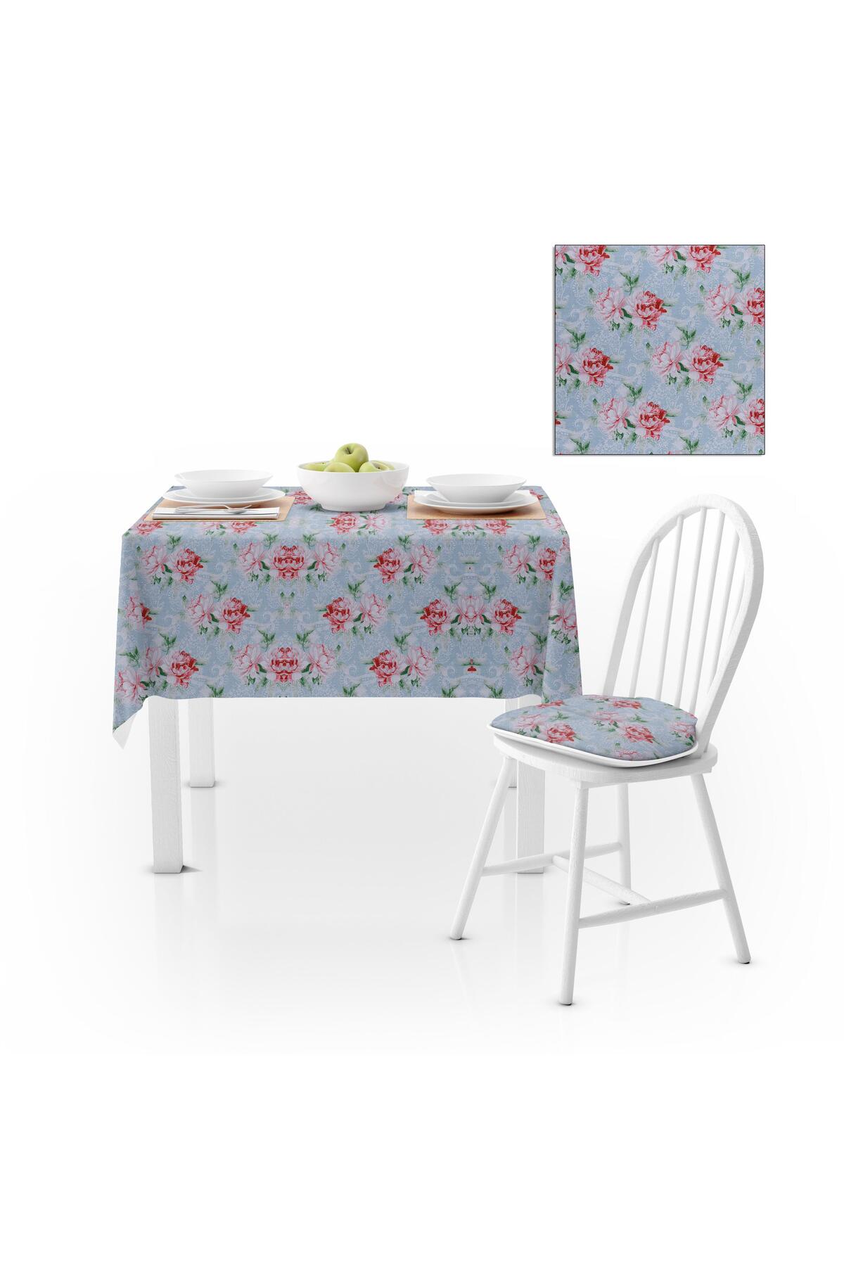 Sarmaşık Desenli Yapraklı Kırmızı Yeşil Kadife Dokulu 180X220 Masa Örtüsü