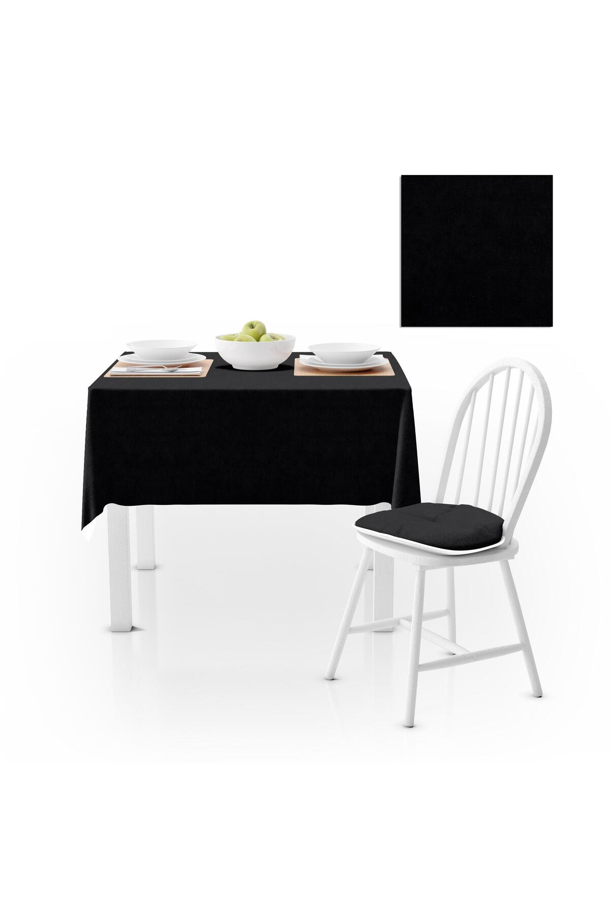 Siyah Düz Renk Petek Dokuma Masa Örtüsü 140x180