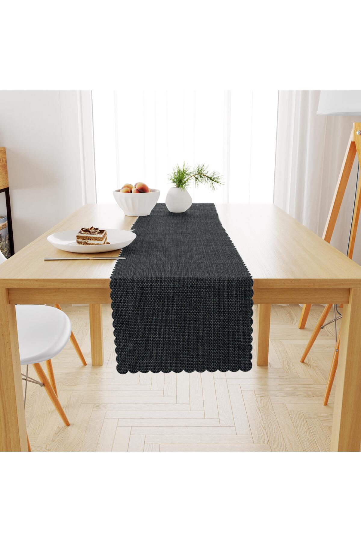 Siyah Gri Keten Dokulu Runner 40x140 -5370-