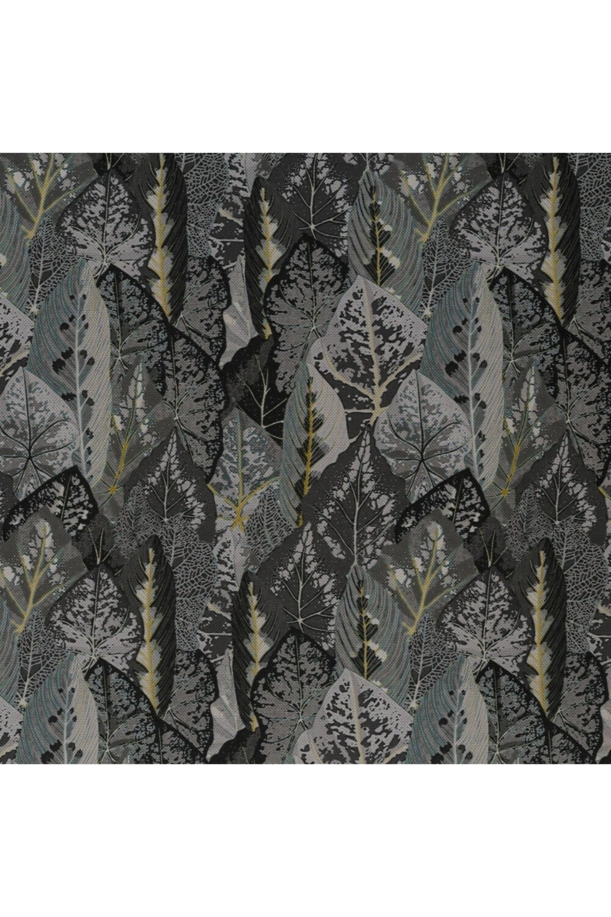 Siyah Gri Yaprak Desen Dokuma Dijital Baskılı Petek Kumaş