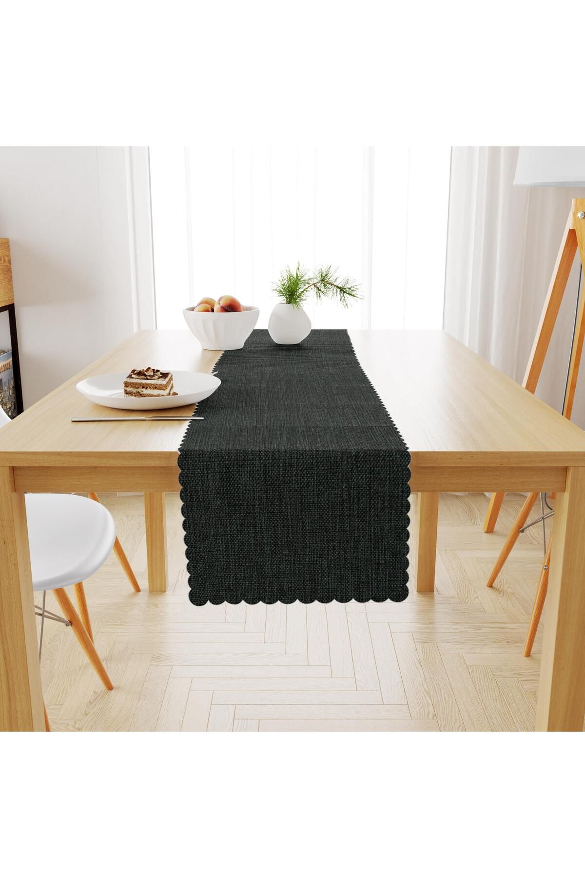 Siyah Keten Dokulu Runner 40x140 -5351-