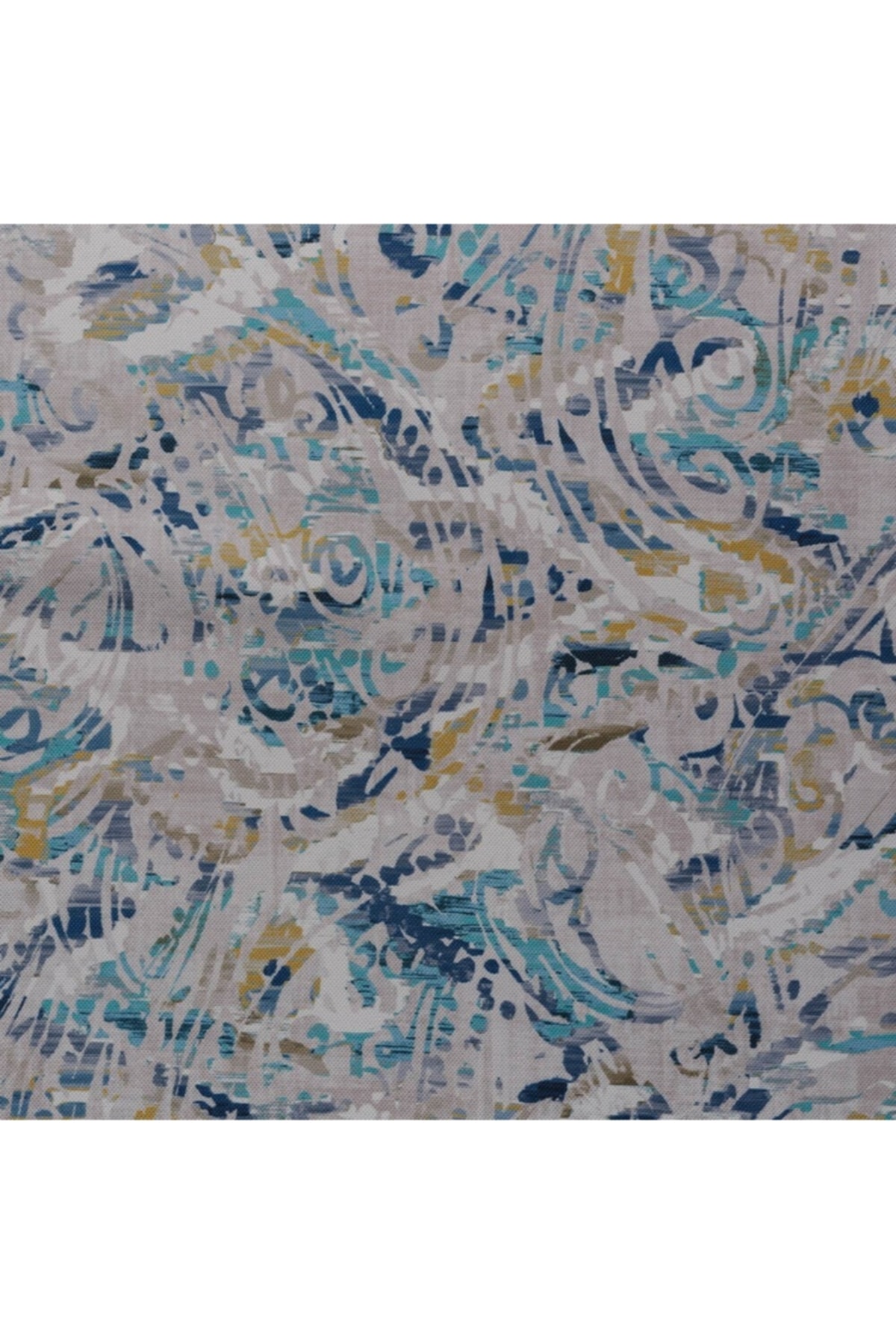 Turkuaz Lacivert Sulu Boya Desen Dokuma Dijital Baskılı Petek Kumaş