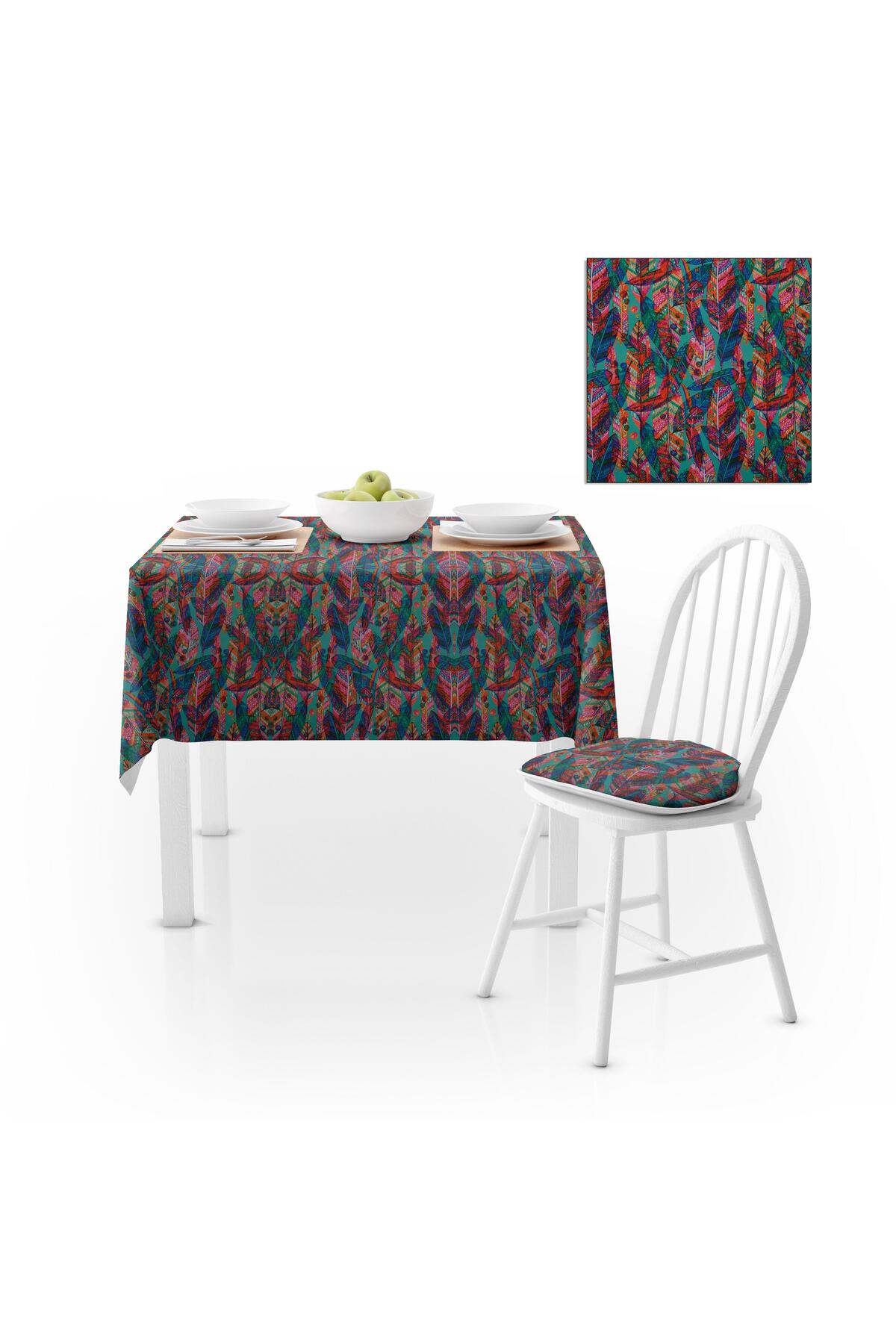 Uzun Yaprak Desenli Kırmızı Dijital Baskılı Petek Dokuma Masa Örtüsü 120x140