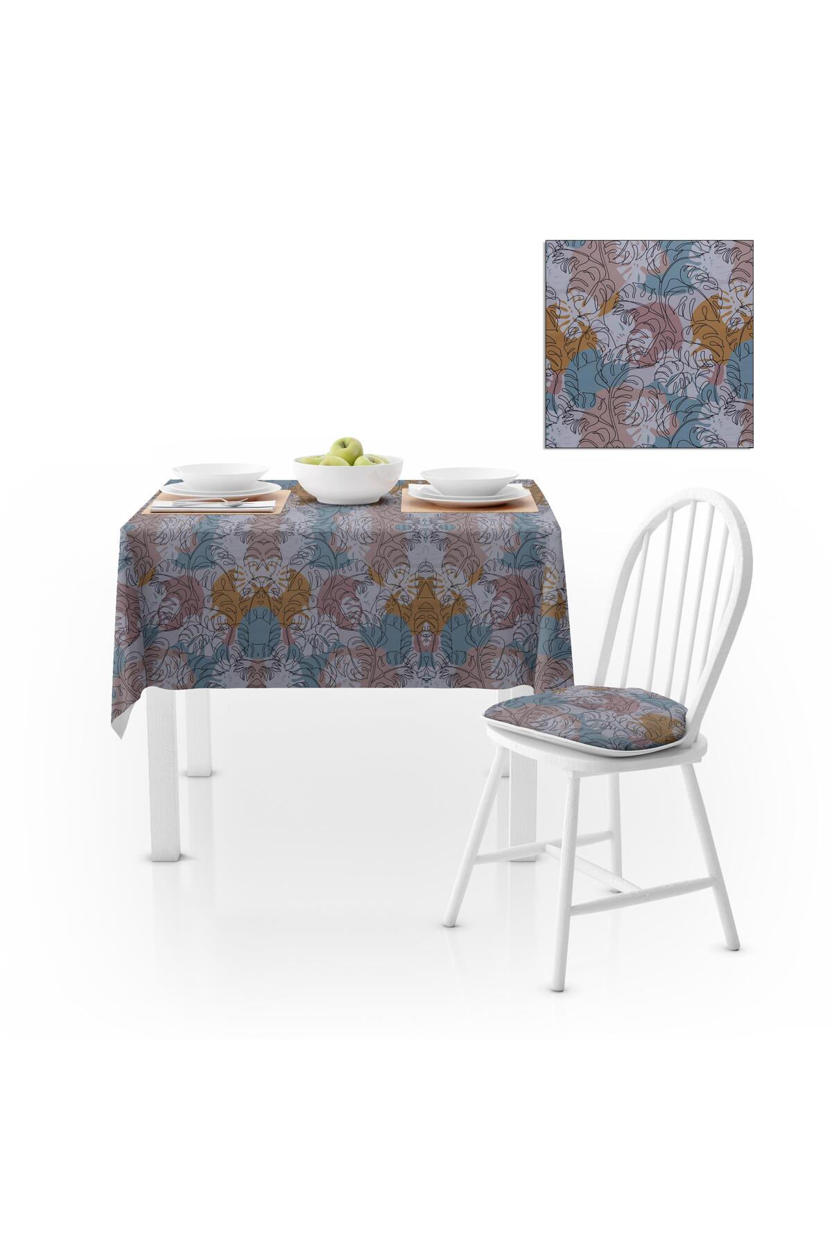 Yaprak Desenli Modern Renk Beyaz Dijital Baskılı Petek Dokuma Masa Örtüsü 140x180