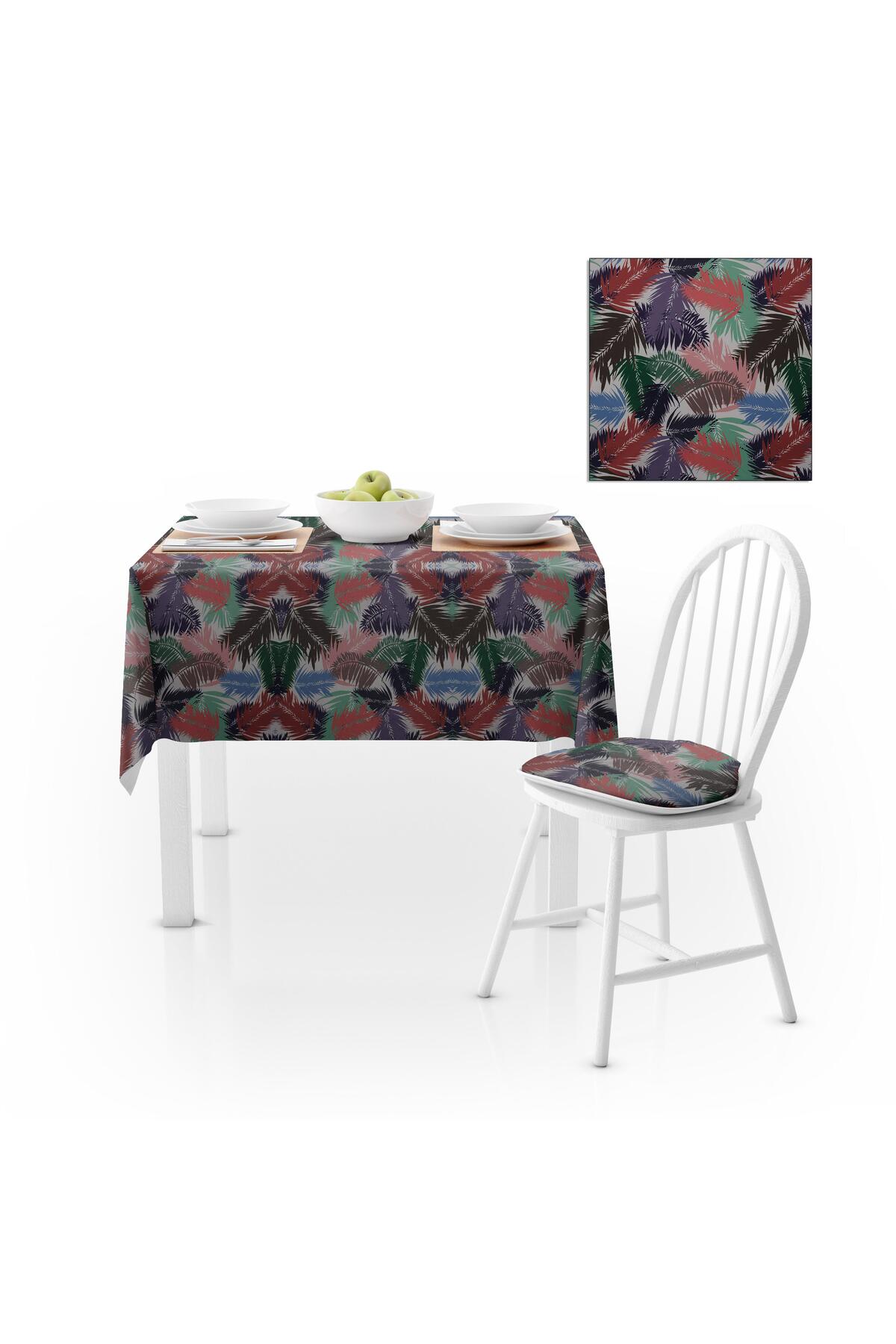 Yaprak Desenli Mor Mavi Dijital Baskılı Petek Dokuma Masa Örtüsü 140x220