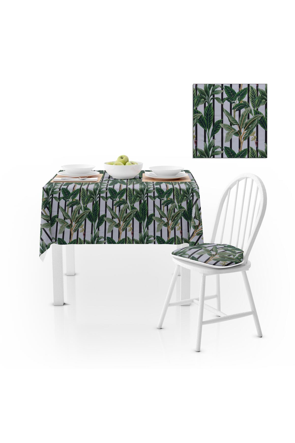 Zambak Desenli Turuncu Yeşil  Dijital Baskılı Petek Dokuma Masa Örtüsü 140x140